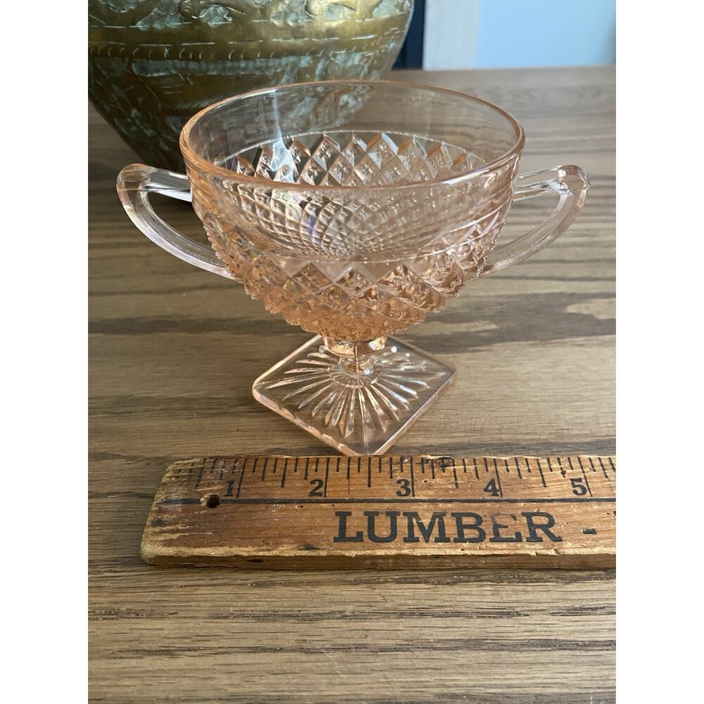 Vintage Pink Glass Sugar Bowl ‘Miss America’ Anchor Hocking Diamond Pattern - Picture 6 of 6